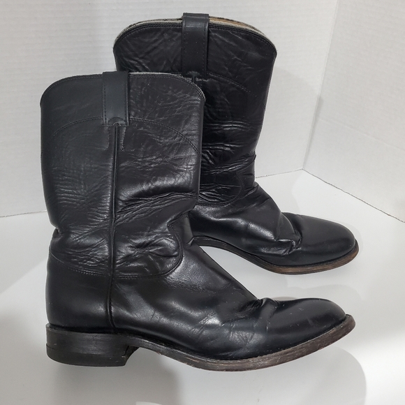 Justin Boots 3133 E Black Leather traditional Roper Boots Mens Size 8 D - Picture 8 of 11